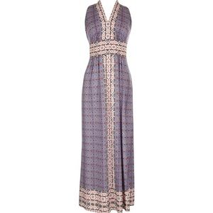 WISP Ella Jersey Elegant Sleeveless Blue Multicolor Maxi Dress Size M
